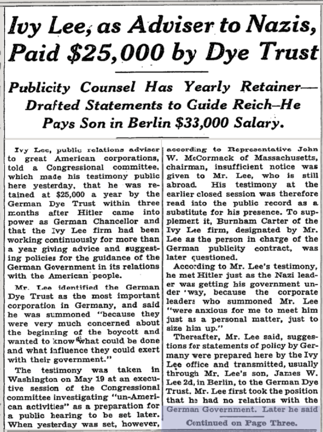 Ivy Lee Relationship with Nazis