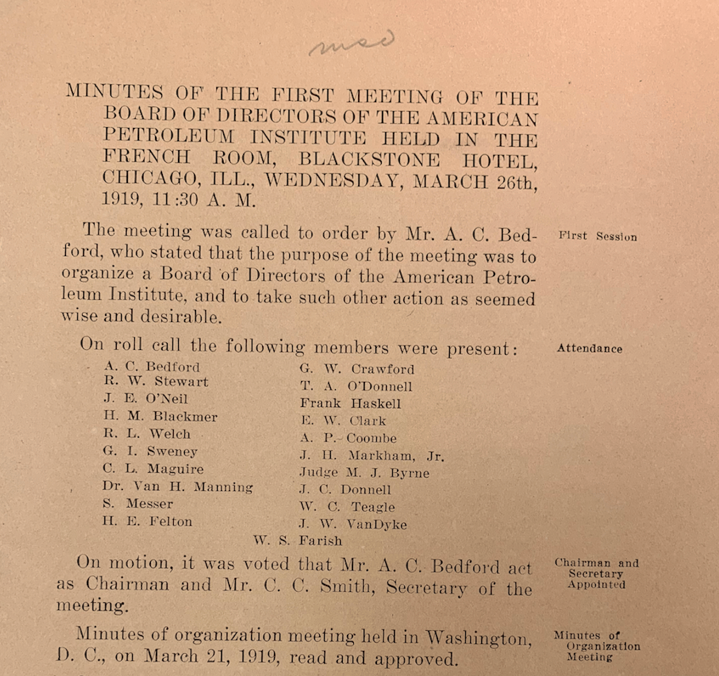 Minutes from the First API Meeting, 1919