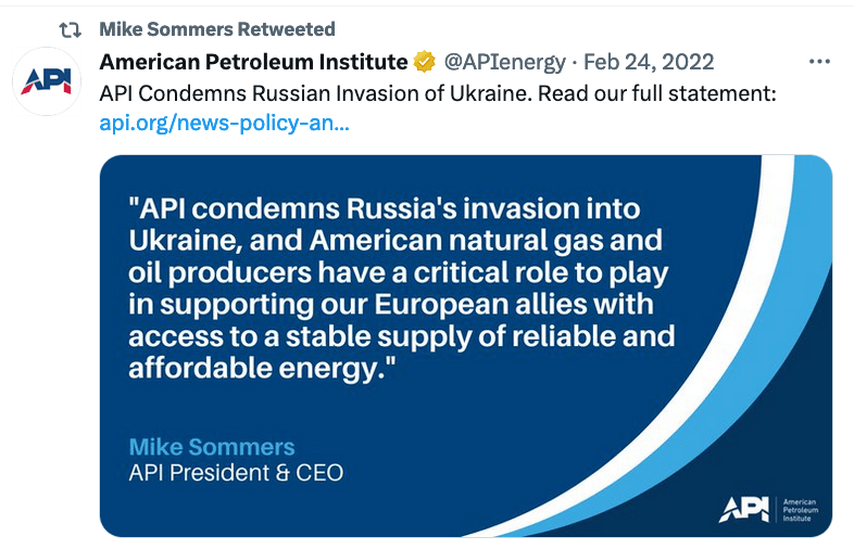 API: Solution to Russia-Ukraine is American Oil (2022)