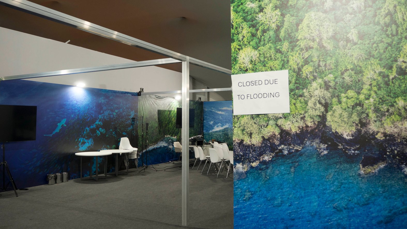 Flooding in the Pacific Pavilion during COP30. Photo by Lindsay Crowder.