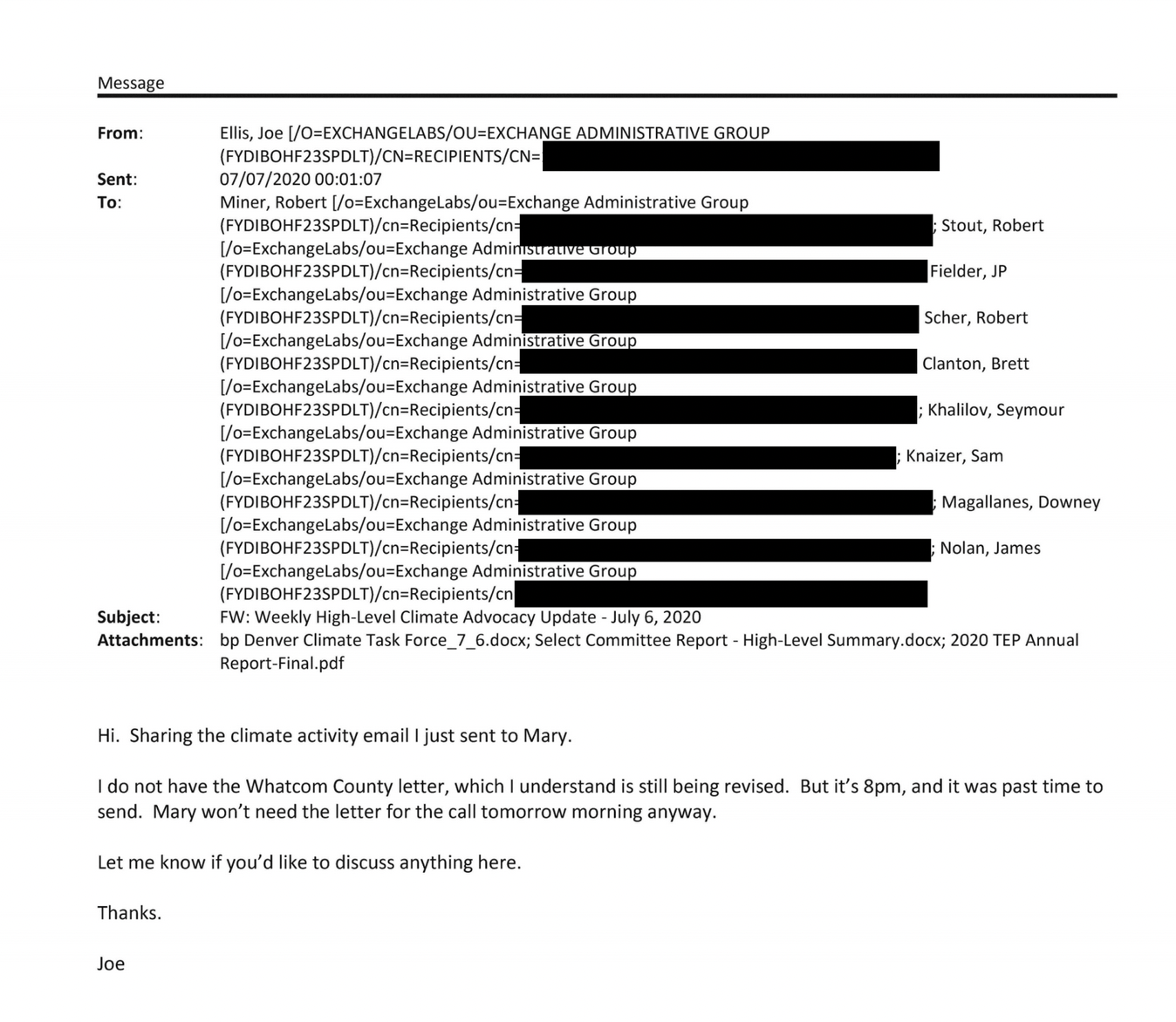 BP Emails Discussing Princeton CMI 2020