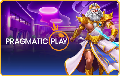 pragmatic play logo ด้านข้างเป็นเทพ zeus ฉากหลังคาสิโน