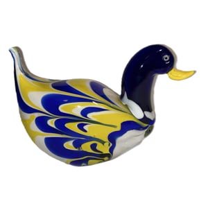 Vintage Striped Handblown Glass Duck in Beautiful Color Shades, Denmark 1970s