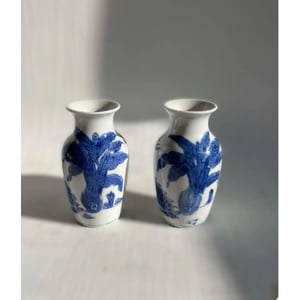 Two Oriental blue and white flowered ceramic Silveriski vase