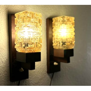 Vitrika Denmark, stained Pine wood and glass sconce set, mid-century Danish