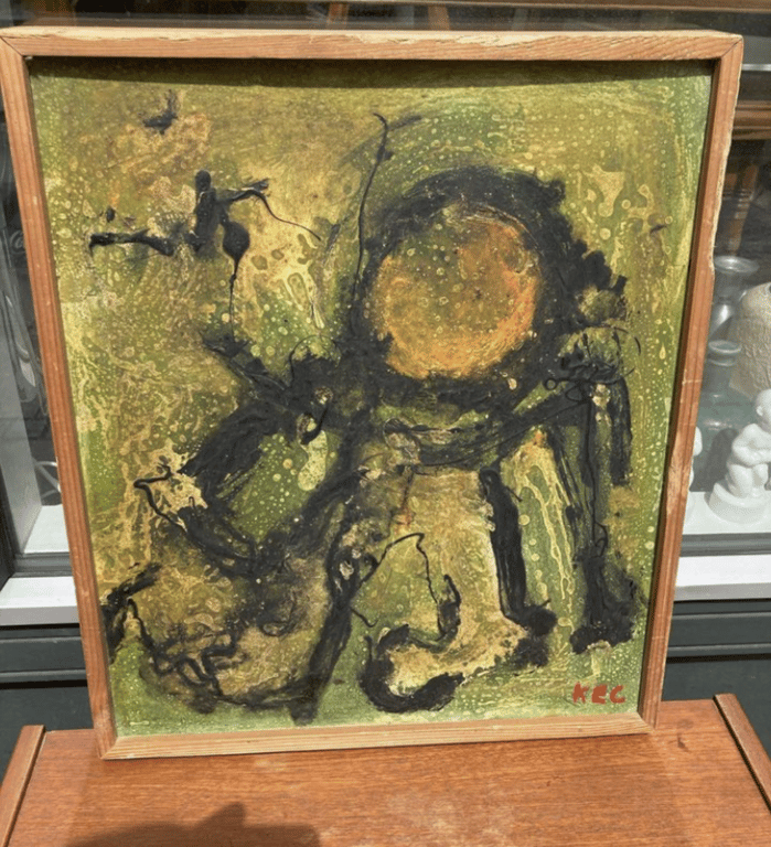 Abstrakt moderne maleri på plade af Kai E.Christensen - nr. 01960