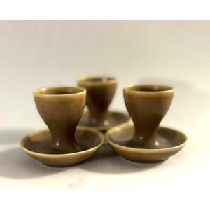 3 rare Palshus stoneware egg cups made in brown hare fur glaze, Denmark 1961