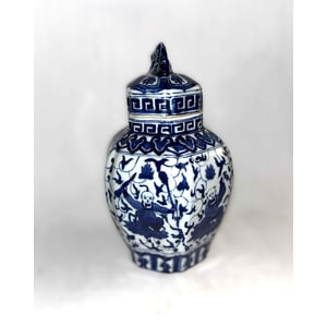 Qing Qianlong kinesisk blåhvid porcelænskrukke med låg