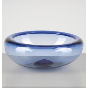Large Blue Glass Fruit Bowl By Per Lütken for Holmegaard, Denmark 1970s