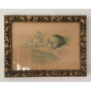 Original Vintage Bessie Pease Gutmann Lithograph Titled ‘Awakening Baby’