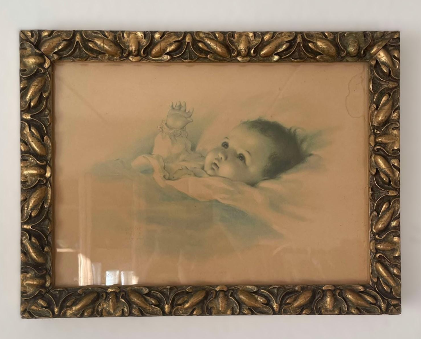 Original Vintage Bessie Pease Gutmann Lithograph Titled ‘Awakening Baby’