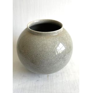 Vintage Lyngby Porcelæn kugleformet vase, grå krakele glasur - nr. 019096