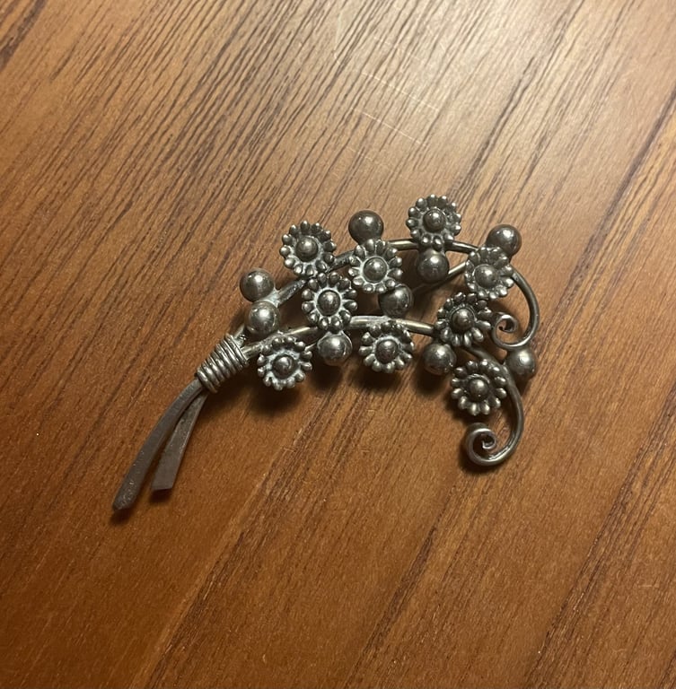Flot vintage sølv broche signeret H.S. - nr. 027010