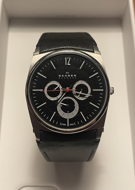 Skagen herreur med læderrem - nr. 02350