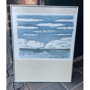 Flot akvarel på papir og i ramme med glas,motiv fra Grønland - nr. 700250