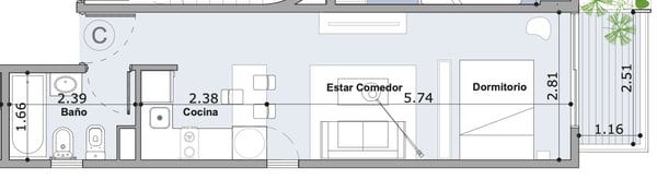 Venta Dpto. Monoambiente C/ Balcón — foto 2
