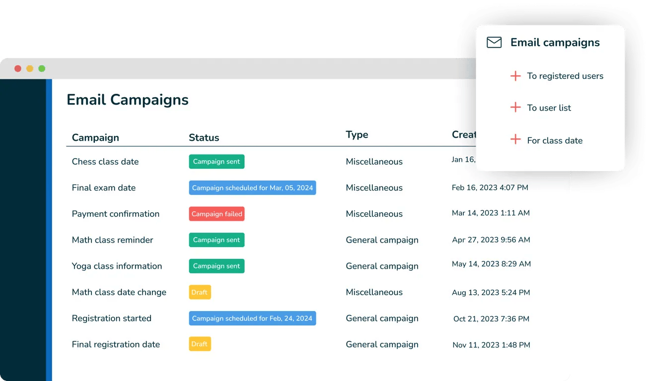 Email Campaigns for classes