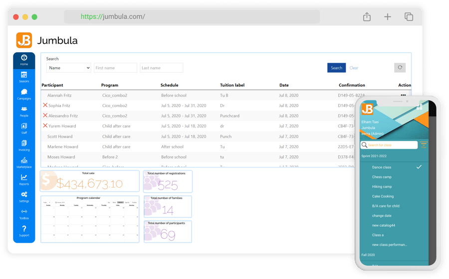 Jumbula dashboard Jumbula online registration software
