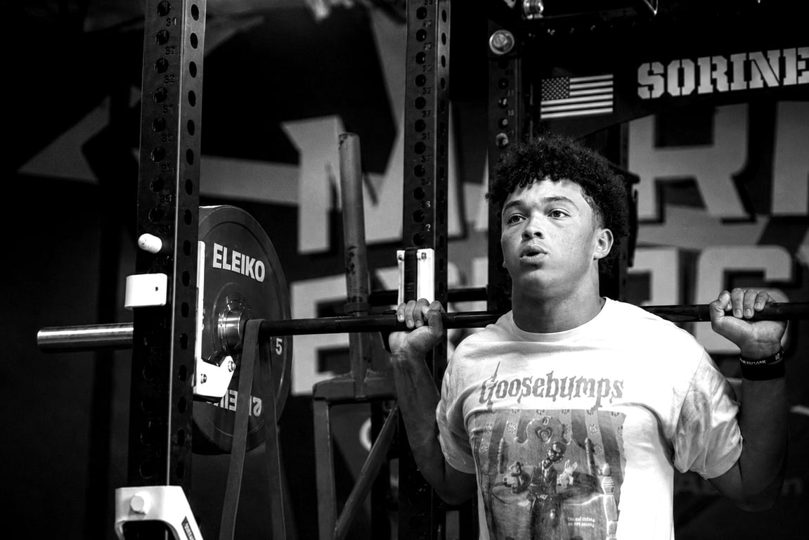 Athlete under the bar at MARR STRENGTH in Southlake, Texas