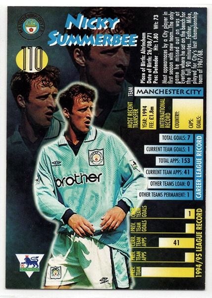 Merlin Ultimate Nicky Summerbee Manchester City No.110, Premier League 1995-96