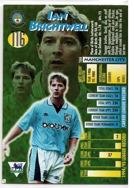 Merlin Ultimate Ian Brightwell Manchester City No.116, Premier League 1995-96