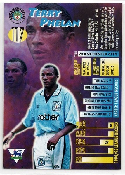 Merlin Ultimate Terry Phelan Manchester City No.117, Premier League 1995-96