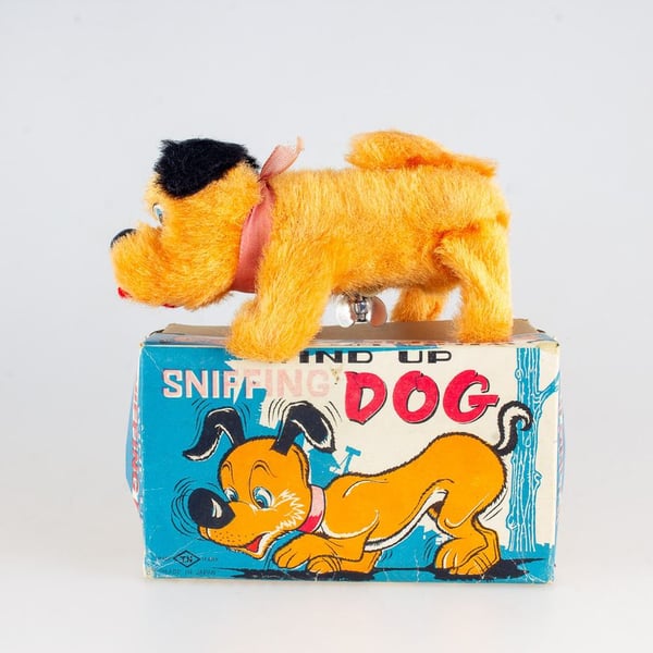 Vintage Nomura TN Tinplate & Wind Up Sniffing Dog