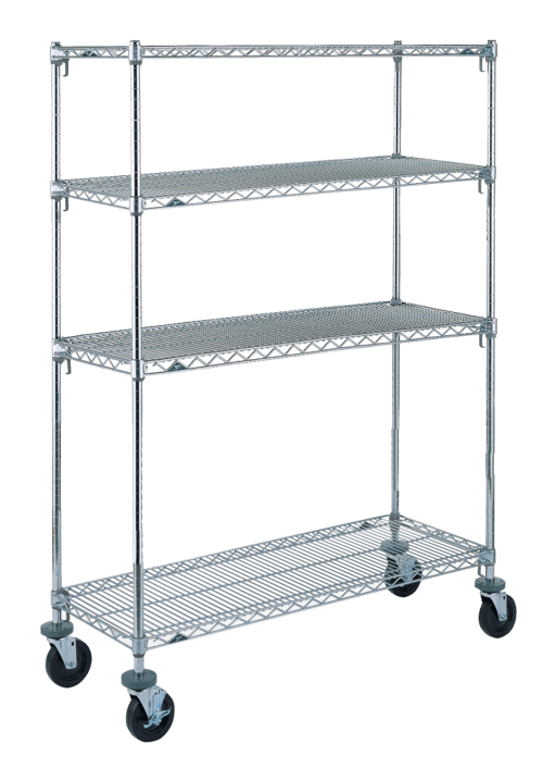 Metro Super Adjustable 2 Super Erecta® Stem Caster Cart - 4-Tiers - 18" (W) x 36" (L) - Chrome Shelves/Posts - Polyurethane Casters
