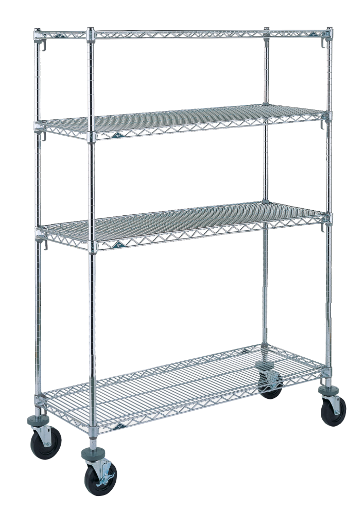 Metro Super Adjustable 2 Super Erecta® Stem Caster Cart - 4-Tiers - 18" (W) x 60" (L) - Chrome Shelves/Posts - Polyurethane Casters