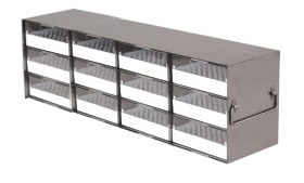 Upright Freezer Rack with 2" Polycarbonate Boxes and 81 Cell Dividers (4 Boxes Deep x 3 Boxes High)