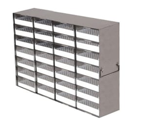 Upright Freezer Rack with 2" Polycarbonate Boxes and 100 Cell Dividers (4 Boxes Deep x 7 Boxes High)