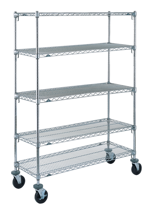 Metro Super Adjustable 2 Super Erecta® Stem Caster Cart - 5-Tiers - 24" (W) x 36" (L) - Chrome Shelves/Posts - Rubber Casters