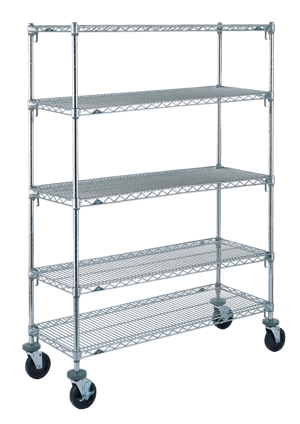 Metro Super Adjustable 2 Super Erecta® Stem Caster Cart - 5-Tiers - 18" (W) x 48" (L) - Chrome Shelves/Posts - Rubber Casters