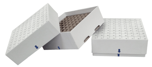 Standard White 2" Fiberboard Boxes With Gridlines, Drain Holes, and 81 Cell Dividers (Qty of 12)