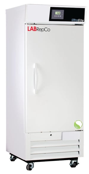 a labrepco Ultra Elite series 12 cu. ft. laboratory refrigerator with a closed solid door, pull handle and casters