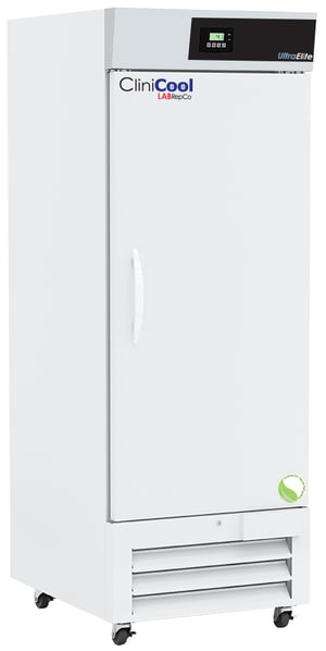 LabRepCo CliniCool© Ultra Series 26 Cu. Ft. Pharmacy/Vaccine Refrigerator with a closed Hinged solid Door, pull handle, and temperature display at the top of the unit