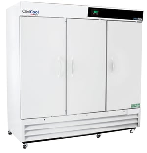 a labrepco clinicool series Ultra Elite 72 cubic foot triple door medical-grade refrigerator with solid doors and casters