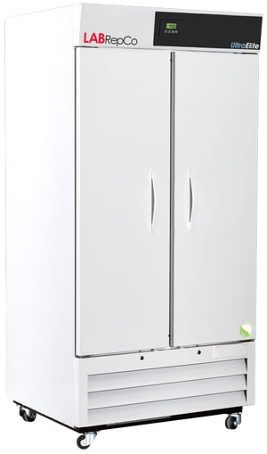 LabRepCo Ultra Elite Series 36 Cu. Ft. Laboratory Refrigerator with 2 hinged solid doors, pull handles and a temperature display at the top of the unit