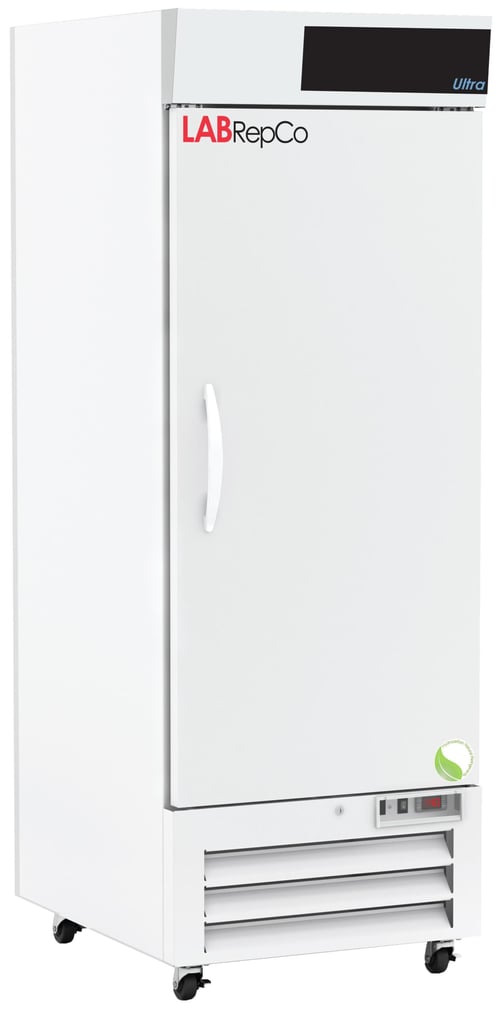 a labrepco Ultra series labeled 26 cu. ft. laboratory refrigerator with a closed solid door and casters
