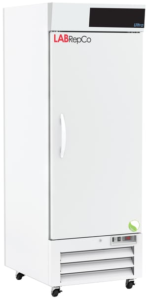 a labrepco Ultra series labeled 26 cu. ft. laboratory refrigerator with a closed solid door and casters
