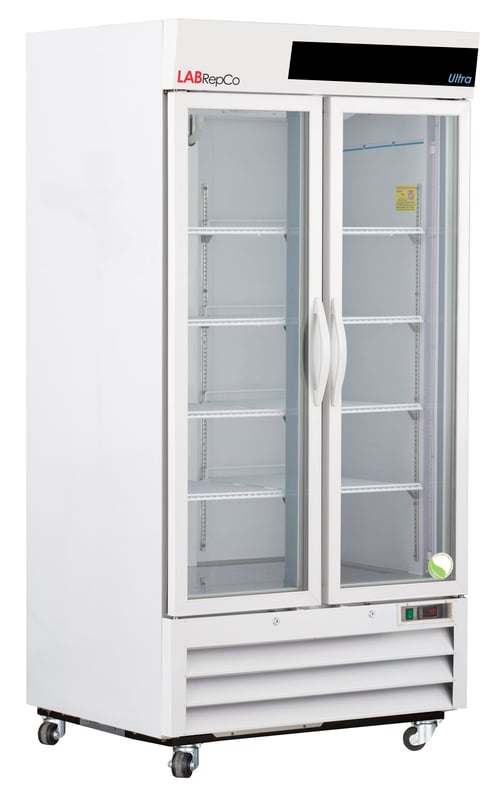LabRepCo Ultra Series 36 Cu. Ft. Laboratory Refrigerator with 2 hinged glass doors and casters