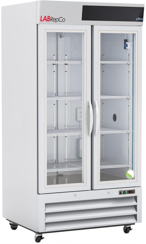 LabRepCo Ultra Series 36 Cu. Ft. Chromatography Refrigerator with 2 hinged glass doors, pull handles and casters