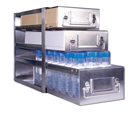 Upright Freezer Combination Drawer Racks for 2" Polycarbonate Boxes (81 Cell) & 50mL Centrifuge Tubes (2 Boxes Deep x 2 Boxes High)