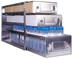 Upright Freezer Combination Drawer Racks for 2" Polycarbonate Boxes (100 Cell) & 50mL Centrifuge Tubes (3 Boxes Deep x 2 Boxes High)