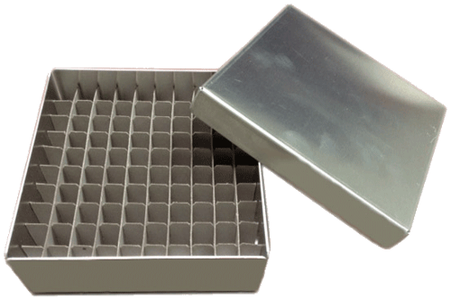 Standard 2" Aluminum Boxes for Freezer Racks with 100 Cell Dividers (Qty of 50)