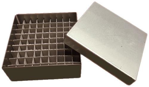 Standard 2" Aluminum Boxes for Freezer Racks with 81 Cell Dividers (Qty of 50)