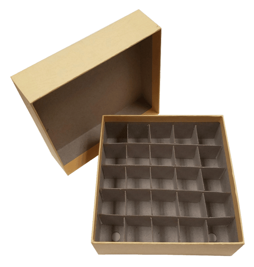 Standard Yellow 2" Fiberboard Boxes With 25 Cell Dividers (Qty of 50)