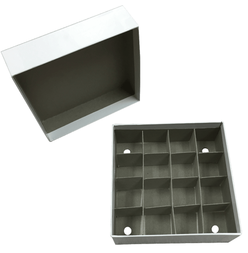 Standard White 2" Fiberboard Boxes With 16 Cell Dividers (Qty of 50)