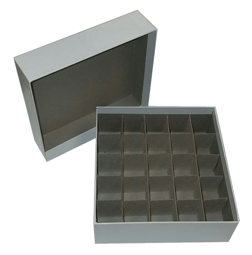 Standard White 2" Fiberboard Boxes With 25 Cell Dividers (Qty of 50)