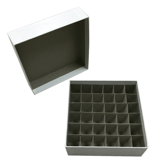 Standard White 2" Fiberboard Boxes With 36 Cell Dividers (Qty of 50)